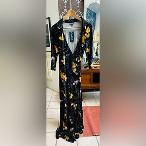 Modcloth Black Floral Long Sleeve Dress